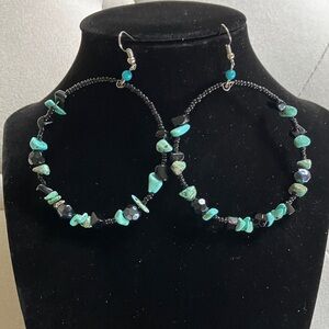 🩵Black and Turquoise Hoop Earrings🩵